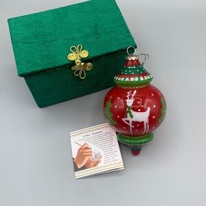 Li Bien Chinese Glass Ornament Painted Inside Ornament Velvet Box Deer Trees